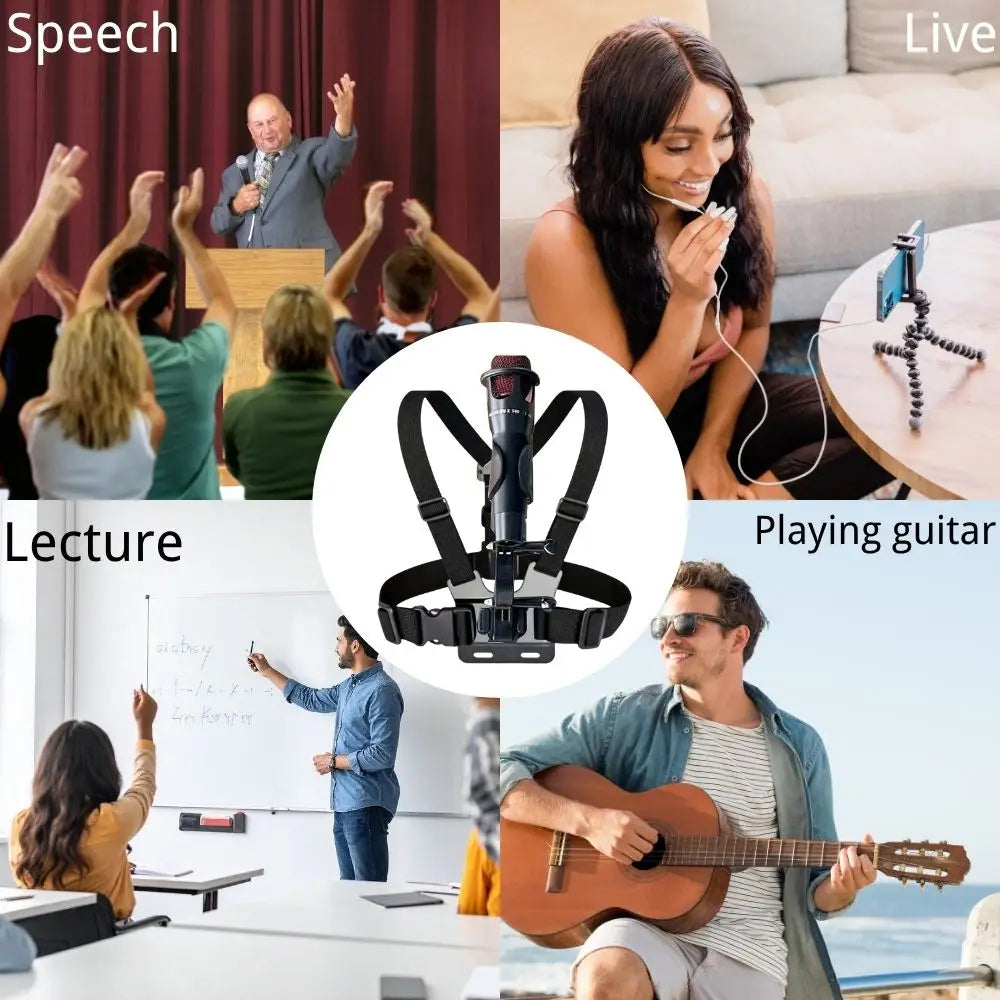 Microphone Shoulder Strap Holder, Frees Your Hands, Attaches the Microphone to Your Body, with Adjustable Strap Angle and Tightness, Wide Compatibility Range: Supports Microphones with a Diameter of 2.5-4cm, Meets the Needs o