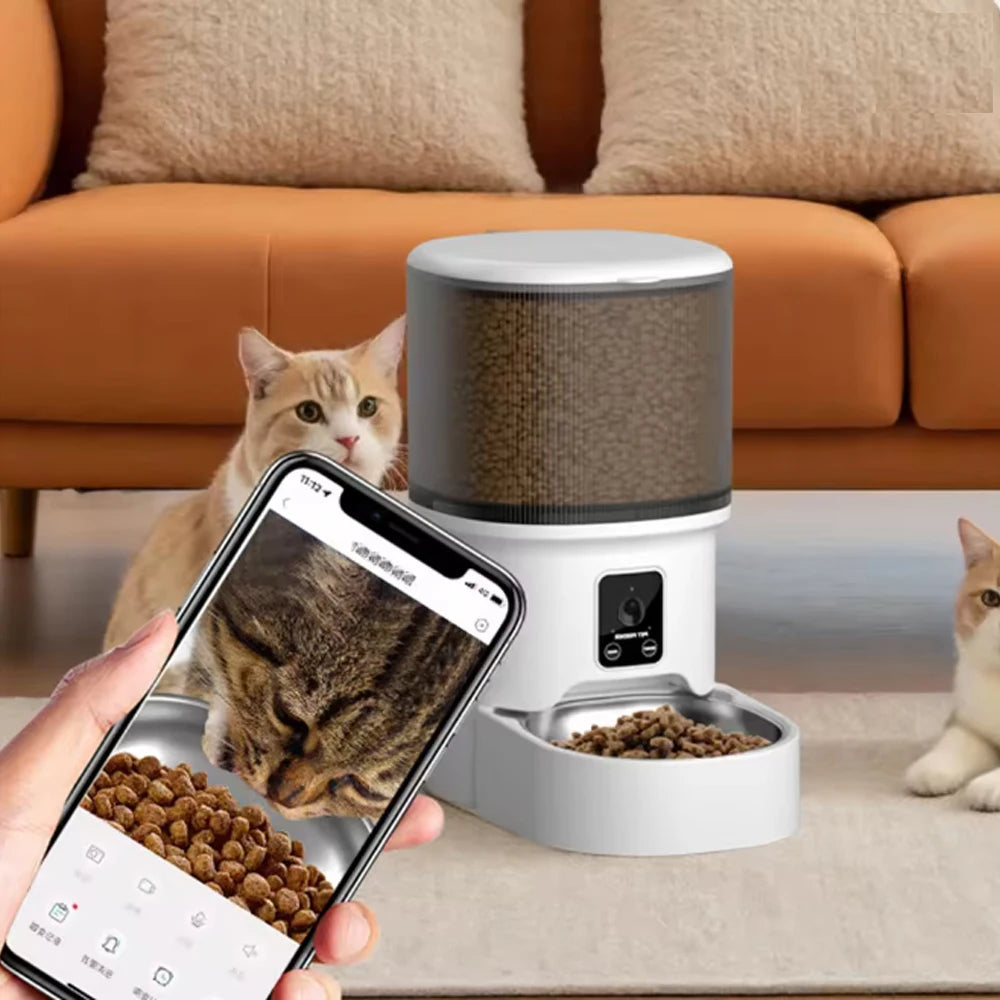4L WIFI Button Automatic Cat Feeder Intelligent Cat and Dog Pet Feeder Smart Pet Cat Food Dispenser Pet Feeder(No 5V 1A plug)