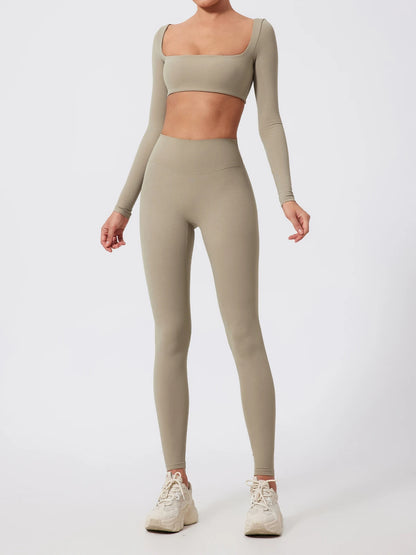Summer Long-Sleeved Sports Fitness Set Women Outdoors Running Activewear Female Yoga Clothes Crop Top Sport Outfit For Woman