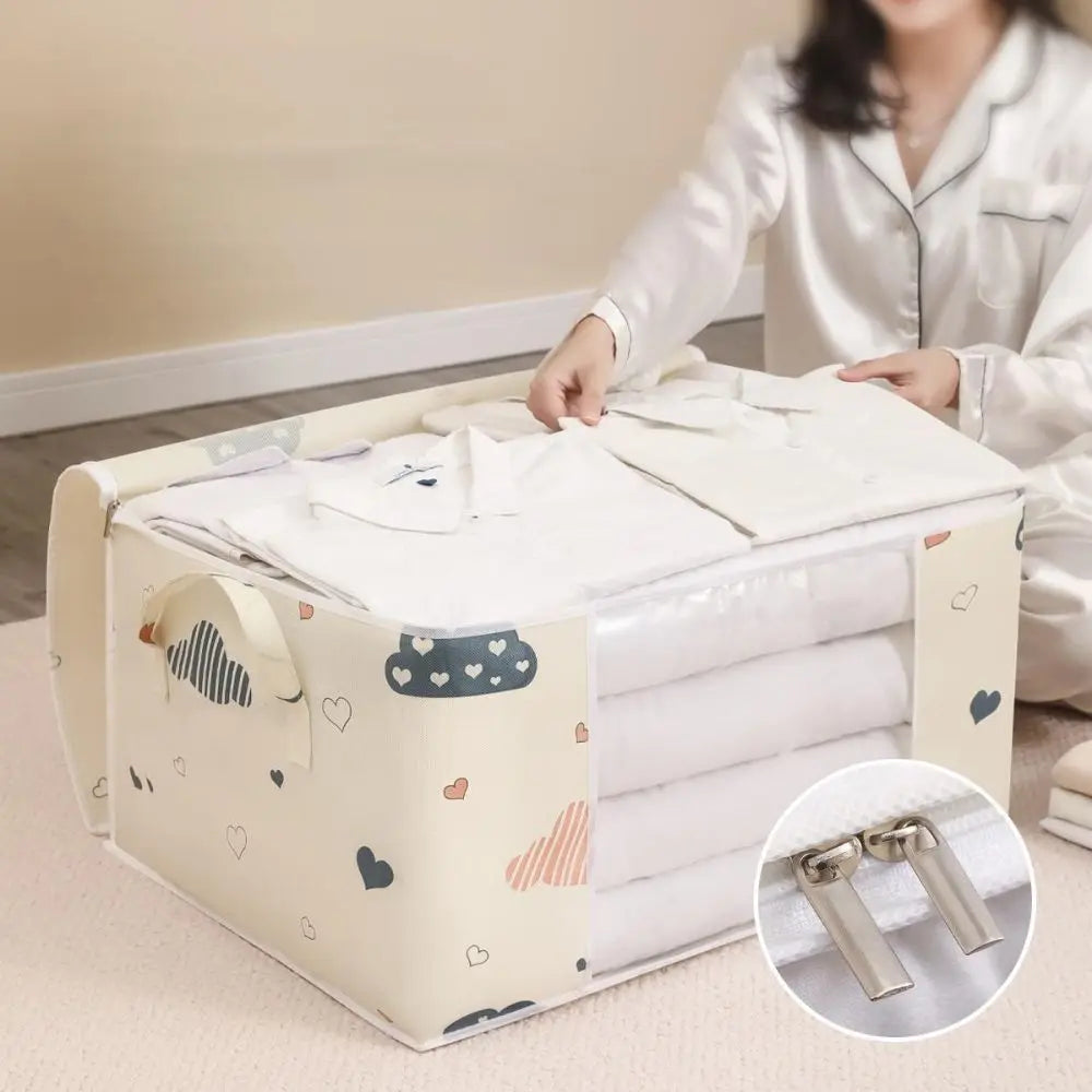 1pc Large Foldable Non-Woven Storage Bag – Fabric Dust-Proof Quilt and Clothing Organizer with Zipper and Easy Carry Handles