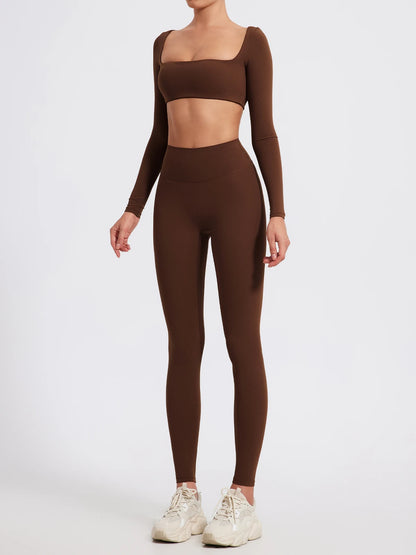 Summer Long-Sleeved Sports Fitness Set Women Outdoors Running Activewear Female Yoga Clothes Crop Top Sport Outfit For Woman
