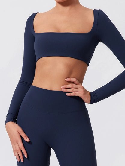 Summer Long-Sleeved Sports Fitness Set Women Outdoors Running Activewear Female Yoga Clothes Crop Top Sport Outfit For Woman