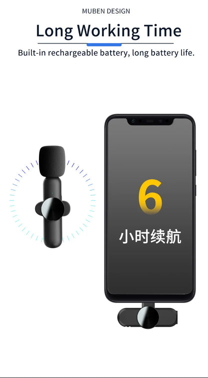 Basix 2.4G Wireless Stereo Lavalier Microphone Live Interview Outdoor Mini Noise Cancelling  for iPhone Android rotate Lapel Mic