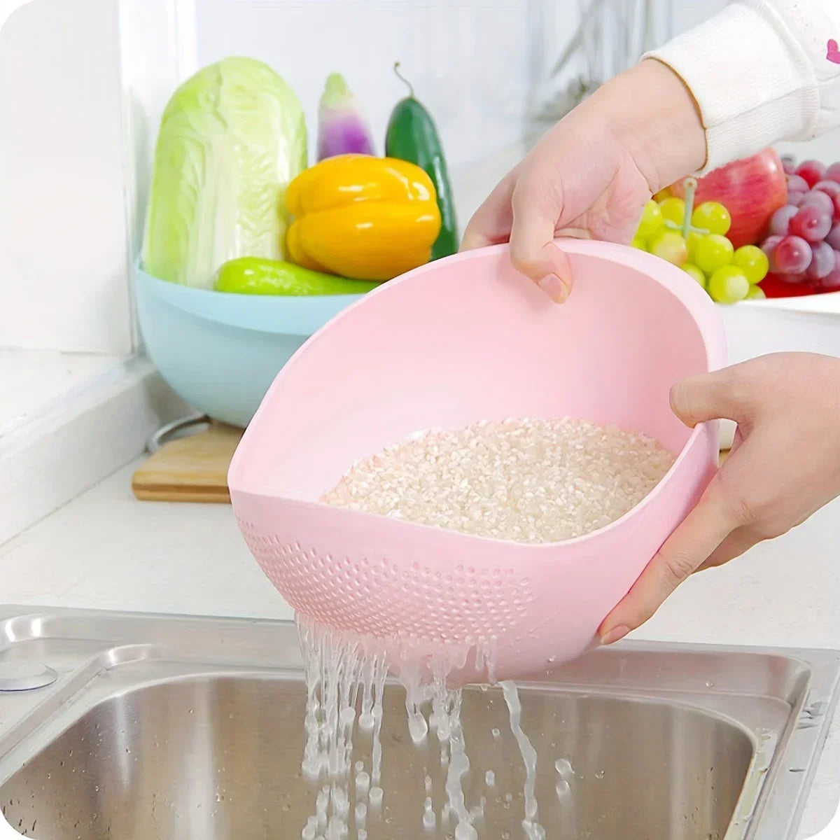 1pc rice panning machine, vegetable and fruit basket, drain and wash vegetable basket, household kitchen rice washing sieve