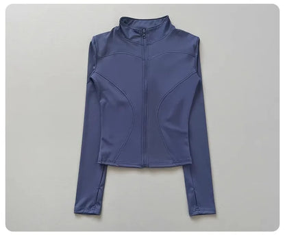 Women's Workout Jacket Stretch Fitted Zip Front Long Sleeve Running Yoga Slimming Waist-Cinching Stand Collar Quick-Dry Sportswe