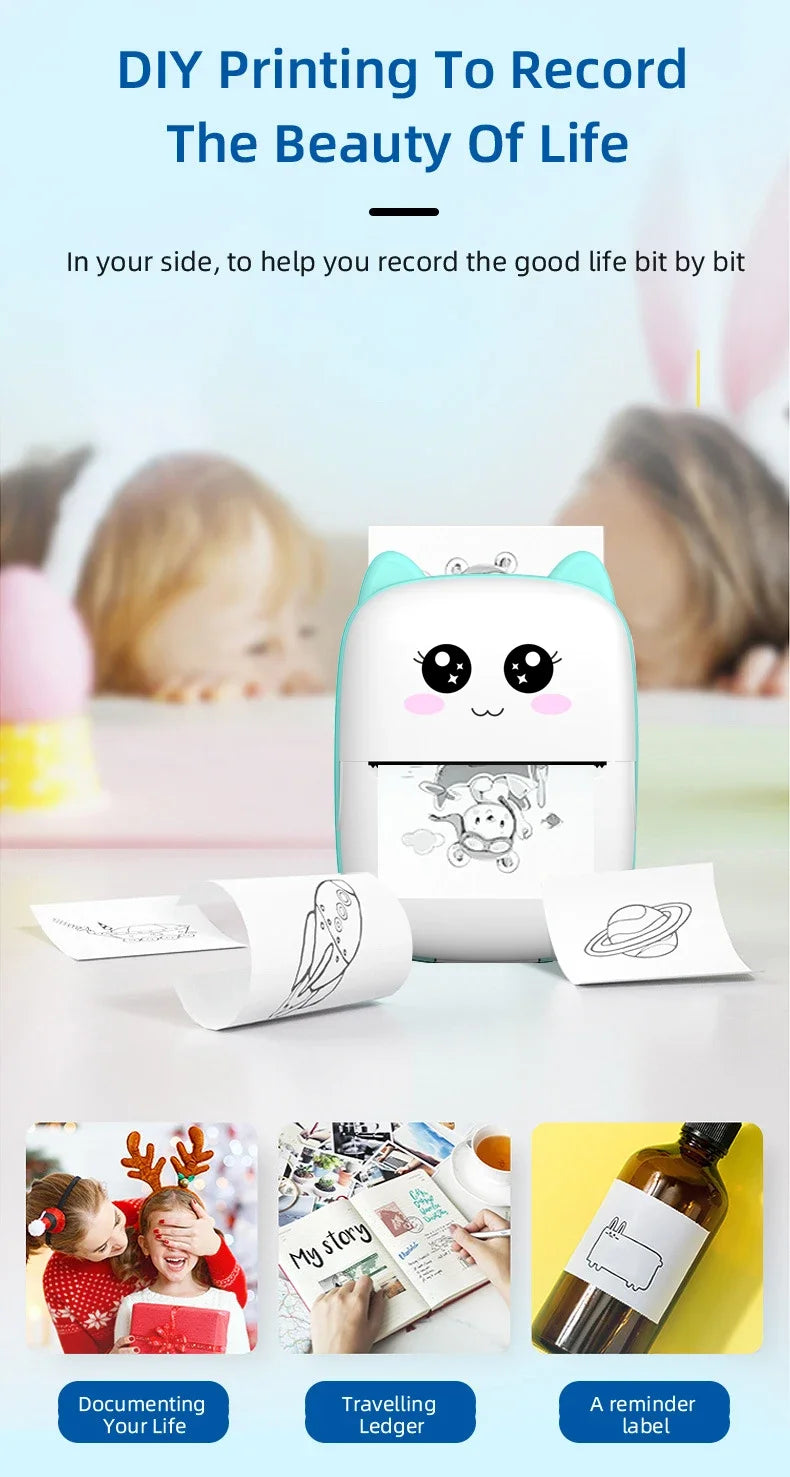 New Mini portable thermal printer print photo pocket thermal label printer 58mm printing wireless Bluetooth Android iOS printers