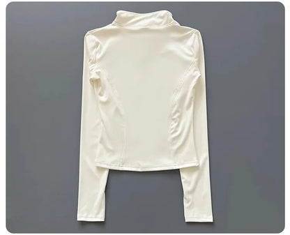 Women's Workout Jacket Stretch Fitted Zip Front Long Sleeve Running Yoga Slimming Waist-Cinching Stand Collar Quick-Dry Sportswe