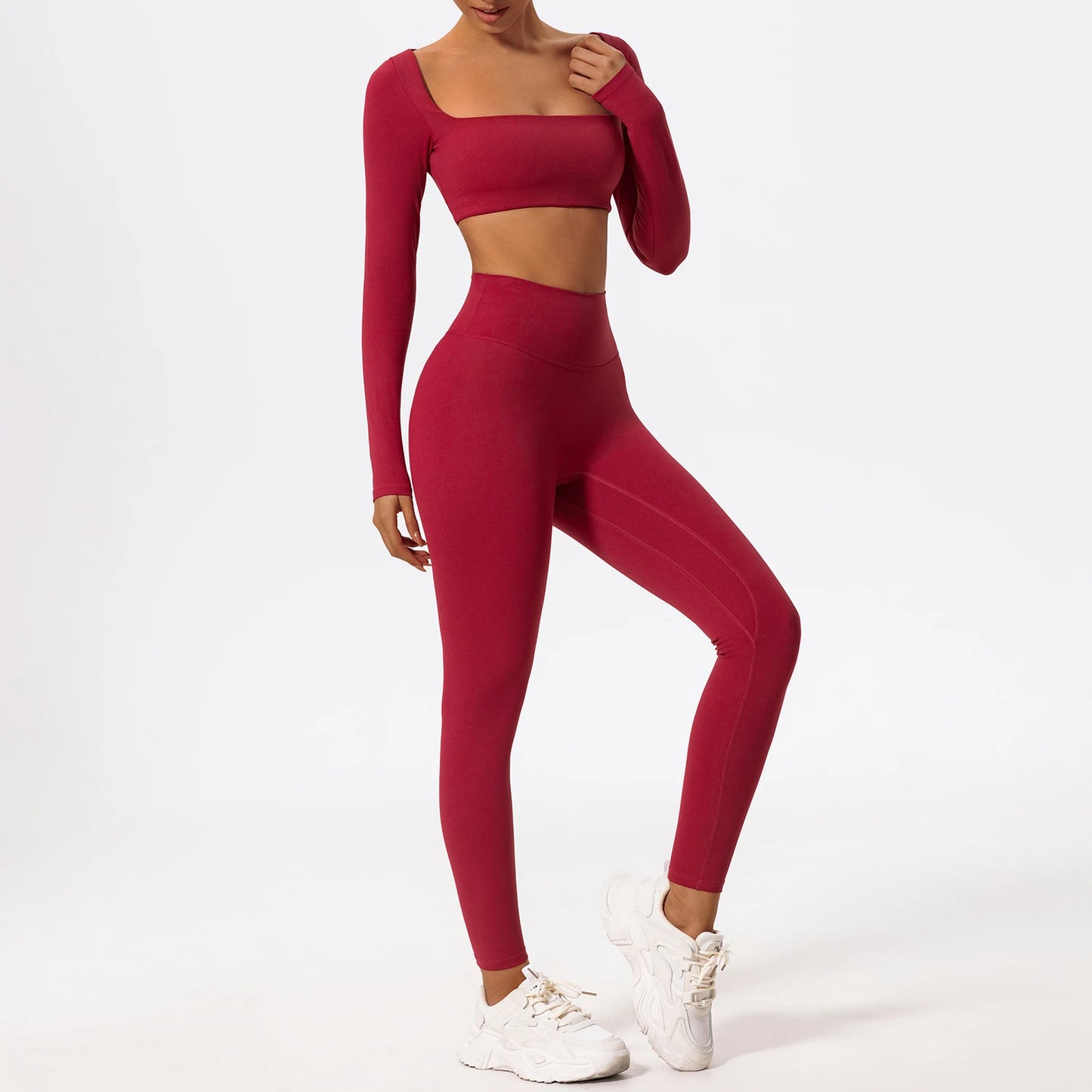 Summer Long-Sleeved Sports Fitness Set Women Outdoors Running Activewear Female Yoga Clothes Crop Top Sport Outfit For Woman