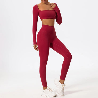 Summer Long-Sleeved Sports Fitness Set Women Outdoors Running Activewear Female Yoga Clothes Crop Top Sport Outfit For Woman