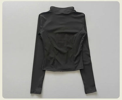 Women's Workout Jacket Stretch Fitted Zip Front Long Sleeve Running Yoga Slimming Waist-Cinching Stand Collar Quick-Dry Sportswe