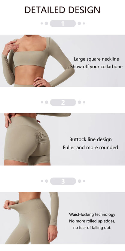 Summer Long-Sleeved Sports Fitness Set Women Outdoors Running Activewear Female Yoga Clothes Crop Top Sport Outfit For Woman