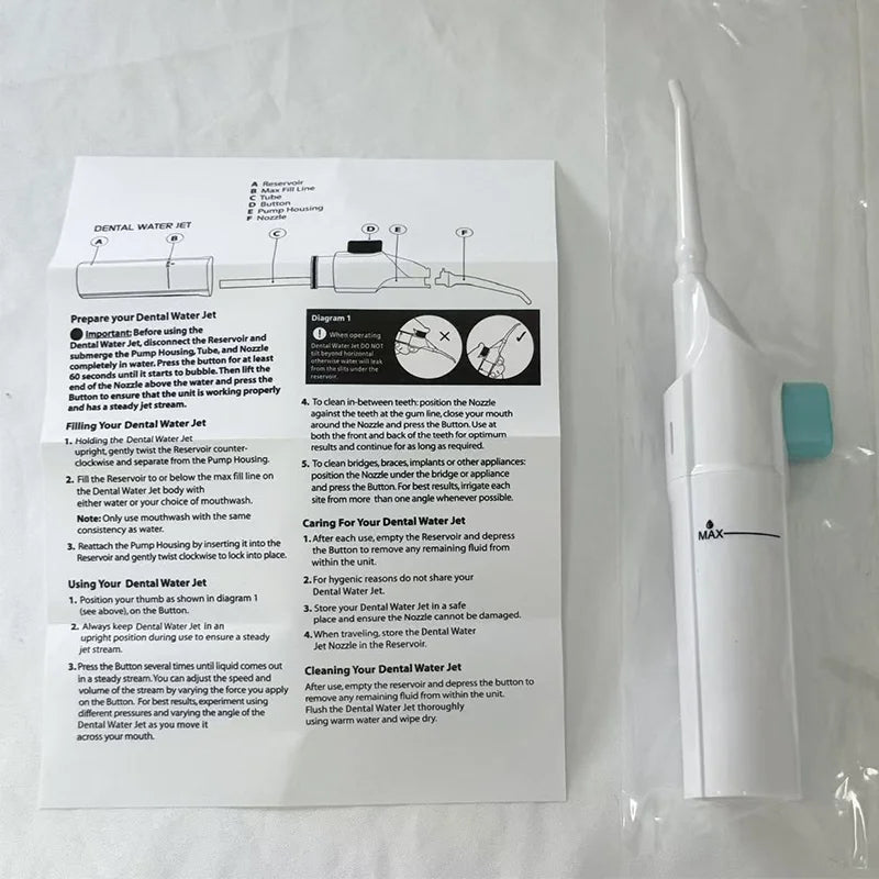 1PC High-Pressure Oral Irrigator Household Water Flosser Manual Oral Irrigator Portable Teeth Clean Water Flosser for Brace