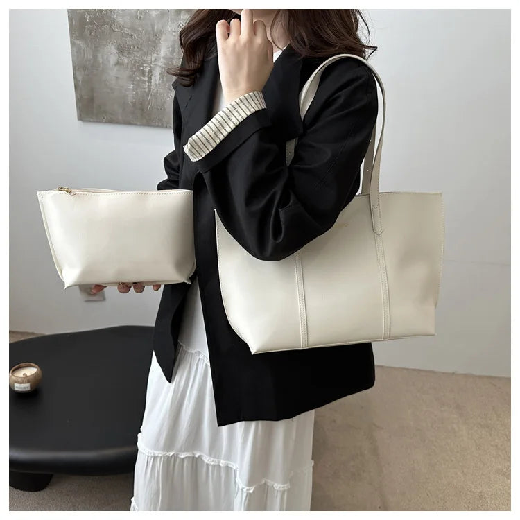 Large Capacity Women's Bag Soft Leather Tote Bags Casual Versatile Single Shoulder Handbag Mommy Handbags 2025 Autumn and Winter