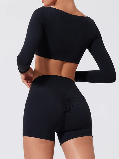 Summer Long-Sleeved Sports Fitness Set Women Outdoors Running Activewear Female Yoga Clothes Crop Top Sport Outfit For Woman