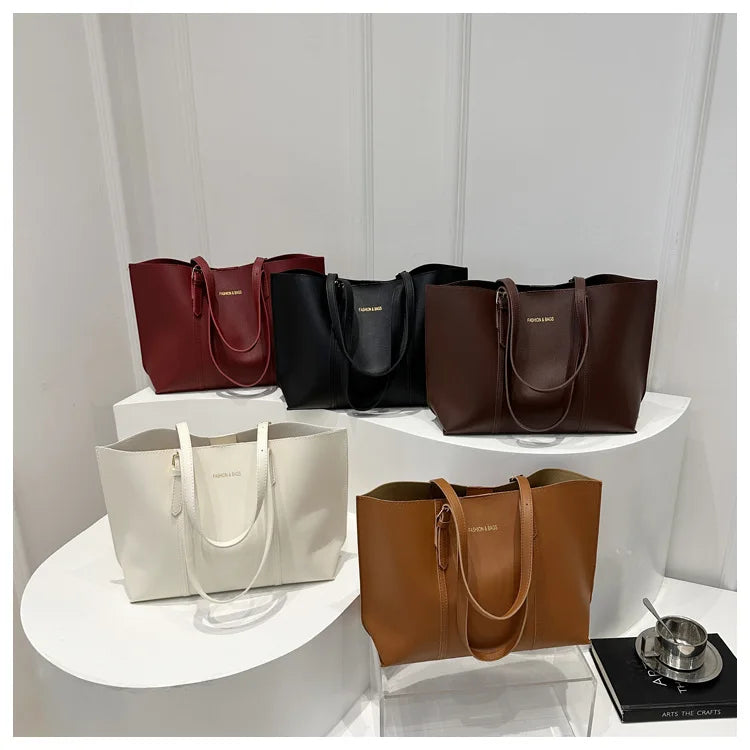 Large Capacity Women's Bag Soft Leather Tote Bags Casual Versatile Single Shoulder Handbag Mommy Handbags 2025 Autumn and Winter