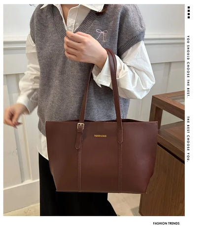 Large Capacity Women's Bag Soft Leather Tote Bags Casual Versatile Single Shoulder Handbag Mommy Handbags 2025 Autumn and Winter