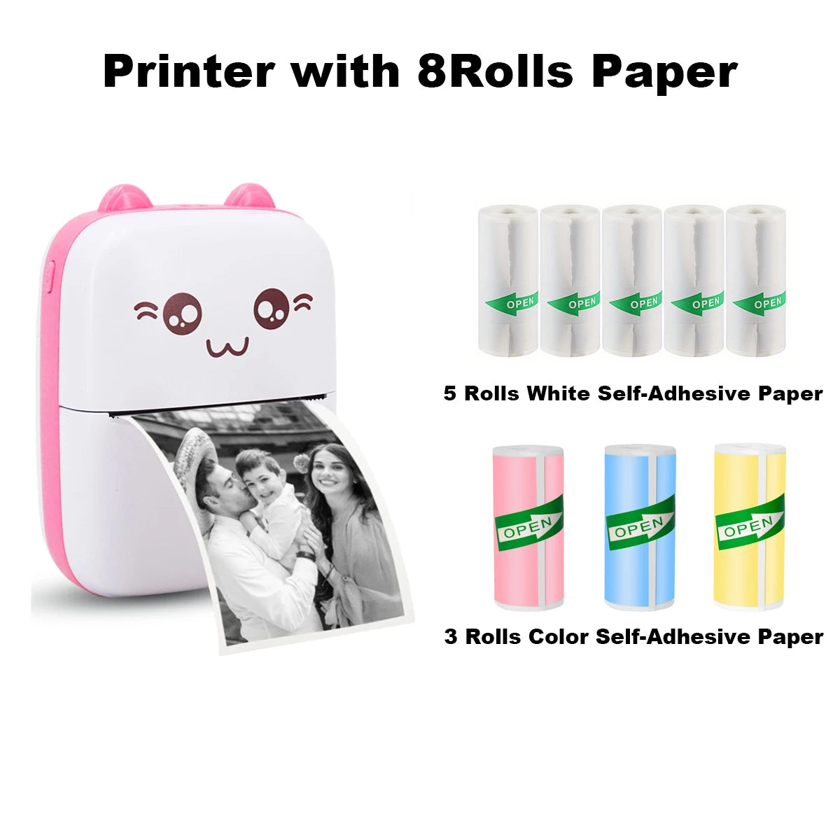 Mini Photo Pocket Printer Portable Ink-free Thermal 57mm Sticker Trans Paper Wireless BT 200dpi Android IOS Printing Machine