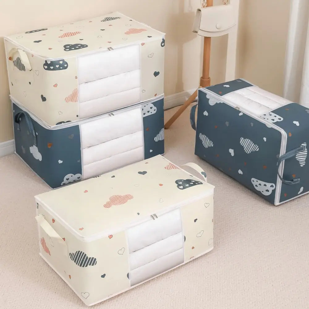 1pc Large Foldable Non-Woven Storage Bag – Fabric Dust-Proof Quilt and Clothing Organizer with Zipper and Easy Carry Handles