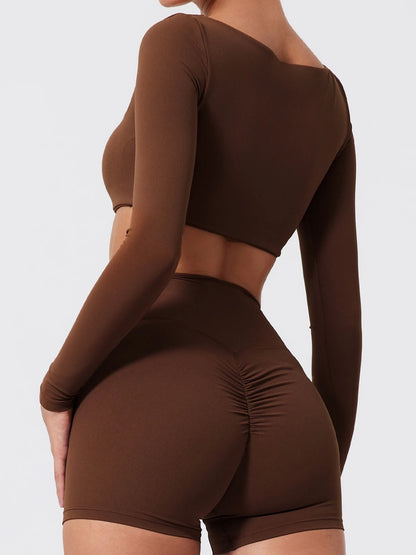 Summer Long-Sleeved Sports Fitness Set Women Outdoors Running Activewear Female Yoga Clothes Crop Top Sport Outfit For Woman
