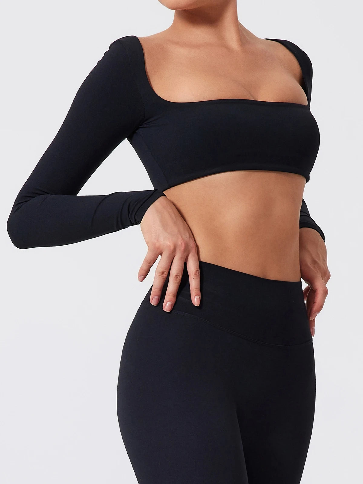 Summer Long-Sleeved Sports Fitness Set Women Outdoors Running Activewear Female Yoga Clothes Crop Top Sport Outfit For Woman