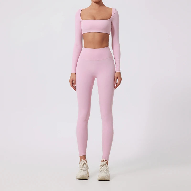 Summer Long-Sleeved Sports Fitness Set Women Outdoors Running Activewear Female Yoga Clothes Crop Top Sport Outfit For Woman
