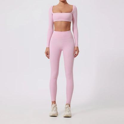Summer Long-Sleeved Sports Fitness Set Women Outdoors Running Activewear Female Yoga Clothes Crop Top Sport Outfit For Woman