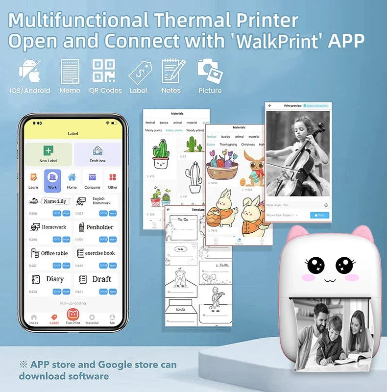 New Mini portable thermal printer print photo pocket thermal label printer 58mm printing wireless Bluetooth Android iOS printers
