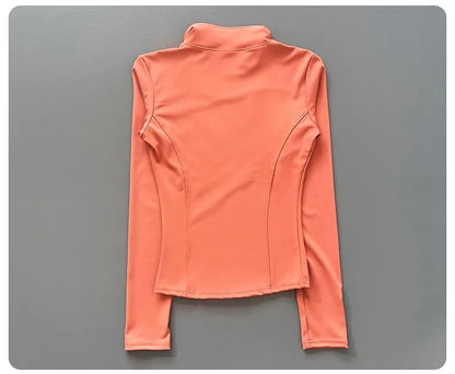 Women's Workout Jacket Stretch Fitted Zip Front Long Sleeve Running Yoga Slimming Waist-Cinching Stand Collar Quick-Dry Sportswe