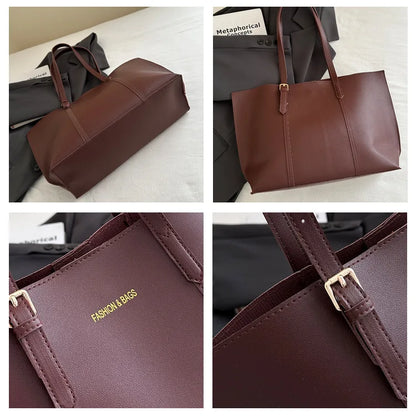 Large Capacity Women's Bag Soft Leather Tote Bags Casual Versatile Single Shoulder Handbag Mommy Handbags 2025 Autumn and Winter