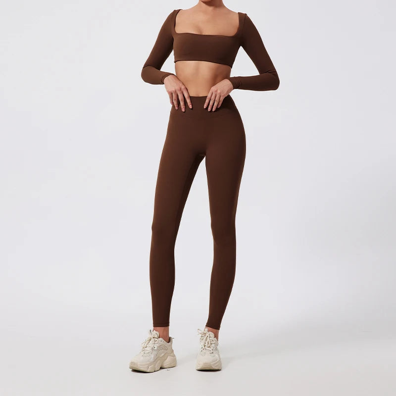 Summer Long-Sleeved Sports Fitness Set Women Outdoors Running Activewear Female Yoga Clothes Crop Top Sport Outfit For Woman