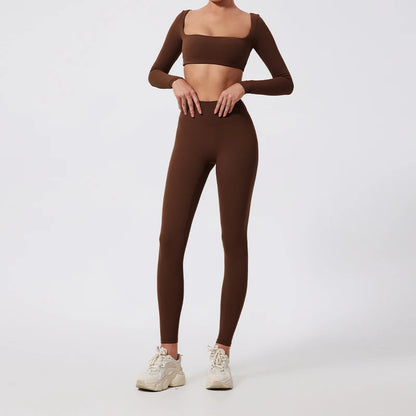 Summer Long-Sleeved Sports Fitness Set Women Outdoors Running Activewear Female Yoga Clothes Crop Top Sport Outfit For Woman