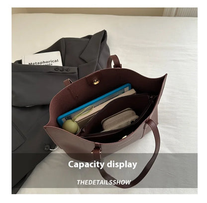 Large Capacity Women's Bag Soft Leather Tote Bags Casual Versatile Single Shoulder Handbag Mommy Handbags 2025 Autumn and Winter