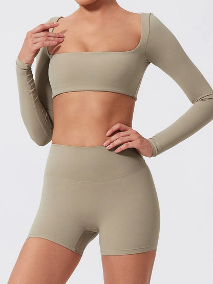 Summer Long-Sleeved Sports Fitness Set Women Outdoors Running Activewear Female Yoga Clothes Crop Top Sport Outfit For Woman
