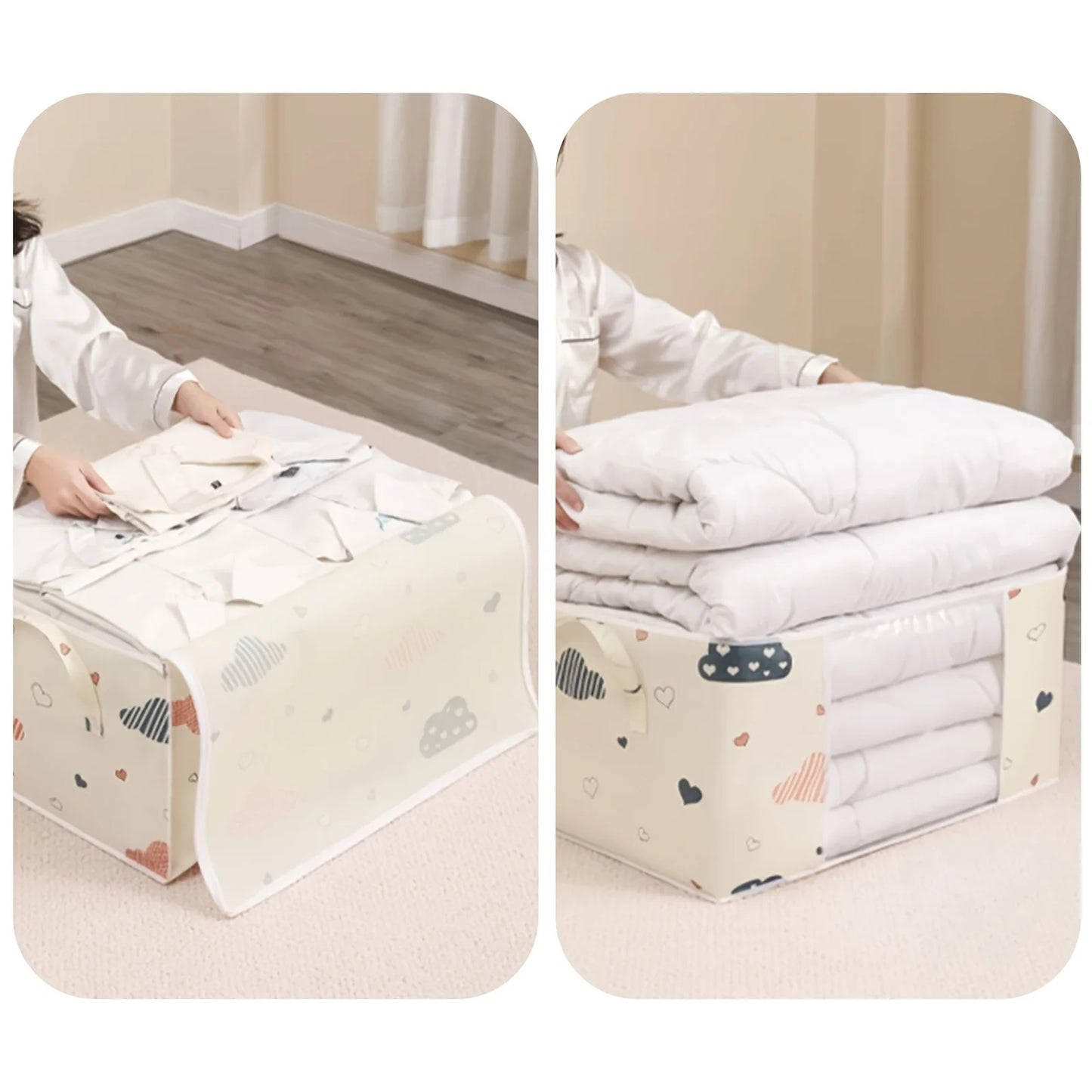 1pc Large Foldable Non-Woven Storage Bag – Fabric Dust-Proof Quilt and Clothing Organizer with Zipper and Easy Carry Handles