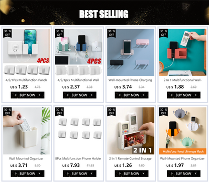 4/2/1Pcs Multifunction Punch Free Wall Mounted Storage Box Organizer TV Remote Control Mounted Mobile Phone Plug Charging Holder