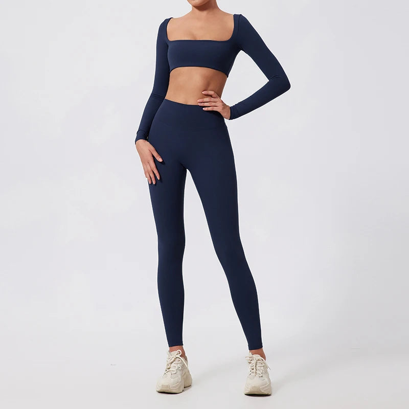 Summer Long-Sleeved Sports Fitness Set Women Outdoors Running Activewear Female Yoga Clothes Crop Top Sport Outfit For Woman