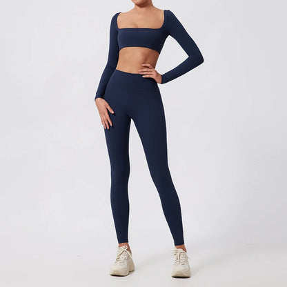 Summer Long-Sleeved Sports Fitness Set Women Outdoors Running Activewear Female Yoga Clothes Crop Top Sport Outfit For Woman