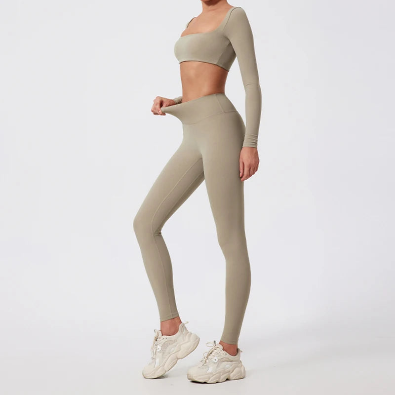 Summer Long-Sleeved Sports Fitness Set Women Outdoors Running Activewear Female Yoga Clothes Crop Top Sport Outfit For Woman