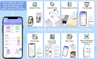 Mini Photo Pocket Printer Portable Ink-free Thermal 57mm Sticker Trans Paper Wireless BT 200dpi Android IOS Printing Machine