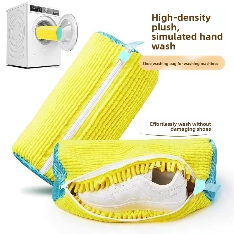 Anti-Deformation Shoe Washing Bag for Machine - Polyester Mesh Laundry Sock with Zipper for Sneakers/Boots,39x19cm,Reusable Dry