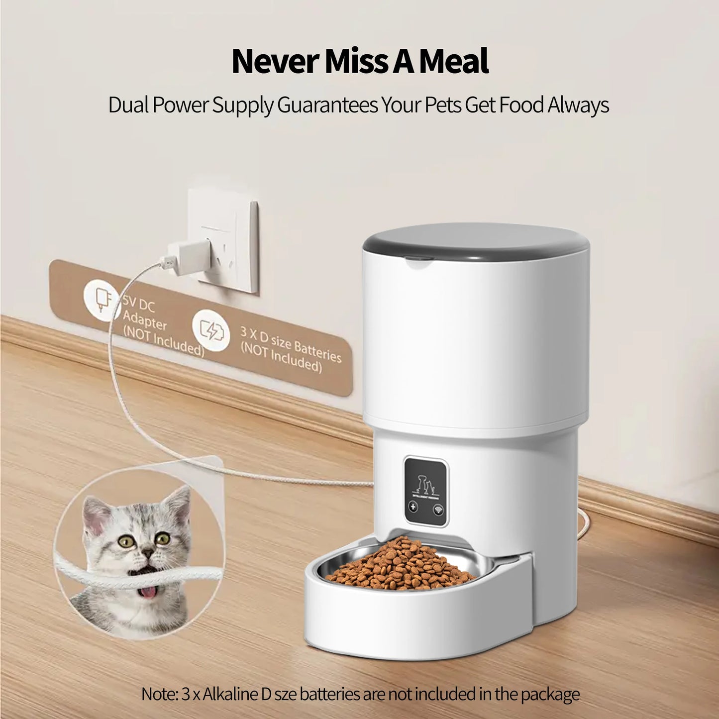 4L WIFI Button Automatic Cat Feeder Intelligent Cat and Dog Pet Feeder Smart Pet Cat Food Dispenser Pet Feeder(No 5V 1A plug)