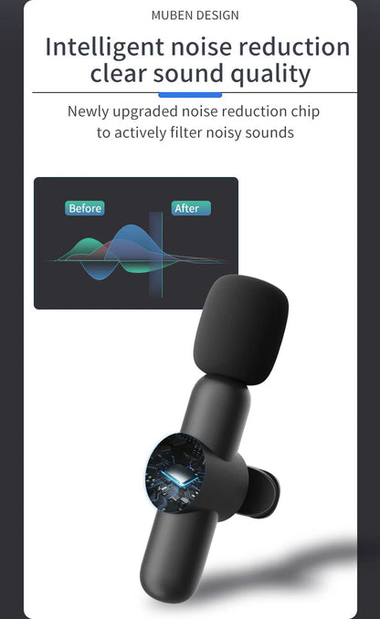 Basix 2.4G Wireless Stereo Lavalier Microphone Live Interview Outdoor Mini Noise Cancelling  for iPhone Android rotate Lapel Mic