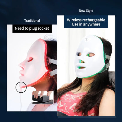 Wireless LED Mask 7 Color LED Face Mask Photon Skin Firming Anti Aging Rejuvenation Beauty Mask Machine