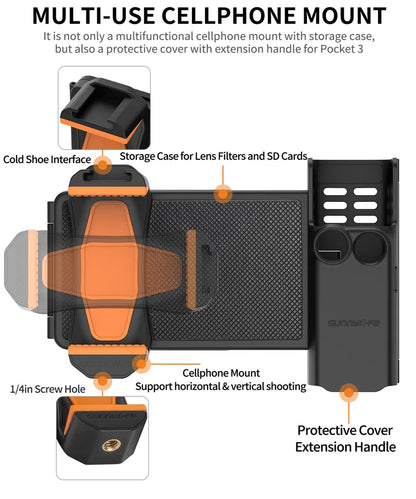For DJI Osmo Pocket 3 Phone Expansion Holder Handheld Bracket for DJI Pocket 3/4 Handle Adapter Camera Accessories