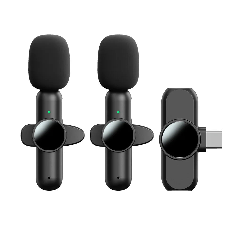 Basix 2.4G Wireless Stereo Lavalier Microphone Live Interview Outdoor Mini Noise Cancelling  for iPhone Android rotate Lapel Mic