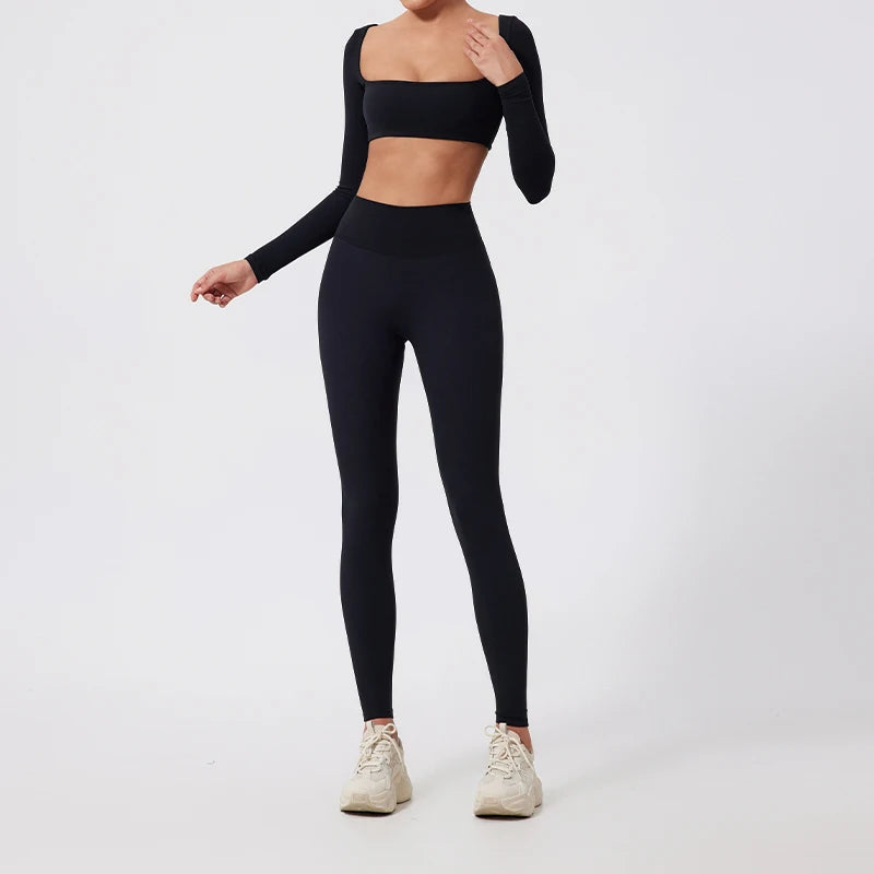 Summer Long-Sleeved Sports Fitness Set Women Outdoors Running Activewear Female Yoga Clothes Crop Top Sport Outfit For Woman