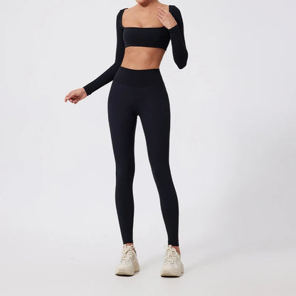Summer Long-Sleeved Sports Fitness Set Women Outdoors Running Activewear Female Yoga Clothes Crop Top Sport Outfit For Woman