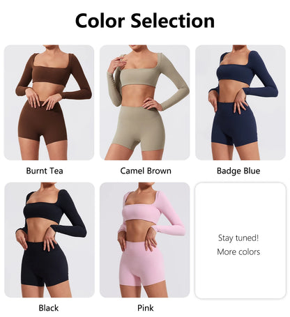 Summer Long-Sleeved Sports Fitness Set Women Outdoors Running Activewear Female Yoga Clothes Crop Top Sport Outfit For Woman
