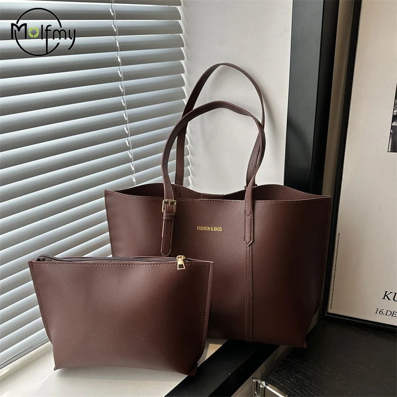 Large Capacity Women's Bag Soft Leather Tote Bags Casual Versatile Single Shoulder Handbag Mommy Handbags 2025 Autumn and Winter