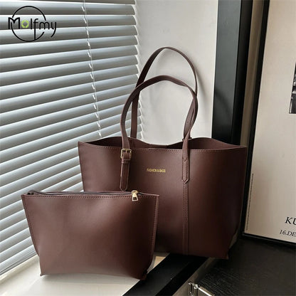 Large Capacity Women's Bag Soft Leather Tote Bags Casual Versatile Single Shoulder Handbag Mommy Handbags 2025 Autumn and Winter